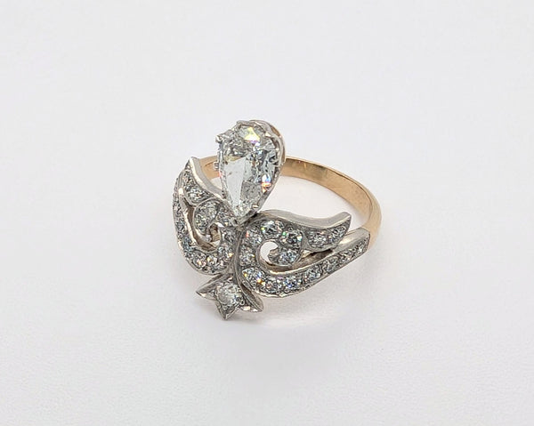 Vintage-Inspired 18K Yellow Gold and Platinum Diamond Tiara Ring