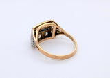 Vintage 18K Yellow Gold and Platinum Vintage Old Mine Cut Diamond and Sapphire Ring