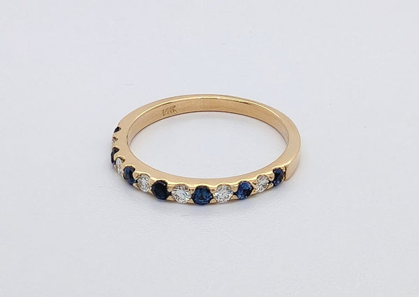 14K Yellow Gold Alternating Diamond and Sapphire Halfway Band