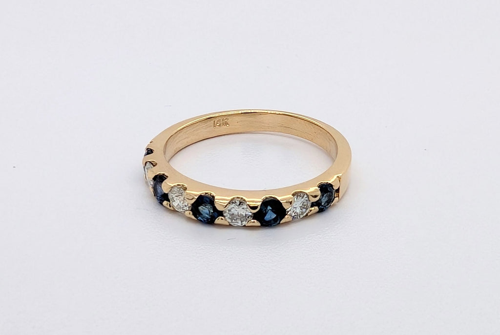 14K Yellow Gold Alternating Diamond and Sapphire Halfway Band