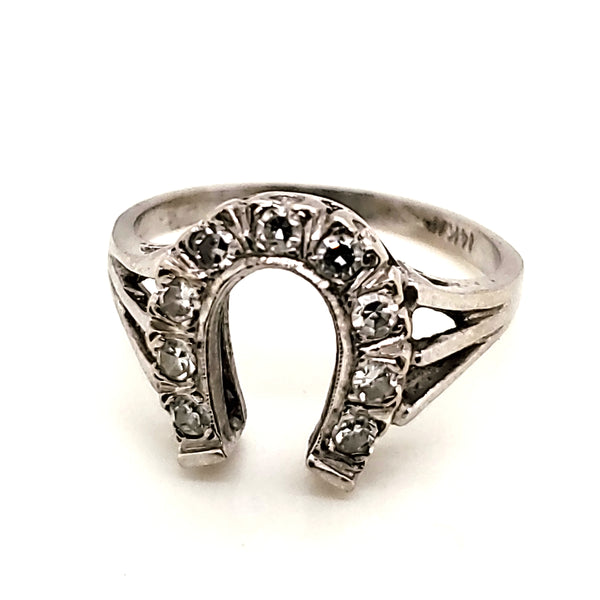 Vintage 14kt White Gold and Diamond Horseshoe Ring