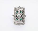 Platinum Vintage-Inspired Diamond and Emerald Window Ring