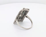 Platinum Vintage-Inspired Diamond and Emerald Window Ring