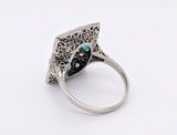 Platinum Diamond, Sapphire, and Emerald Ring