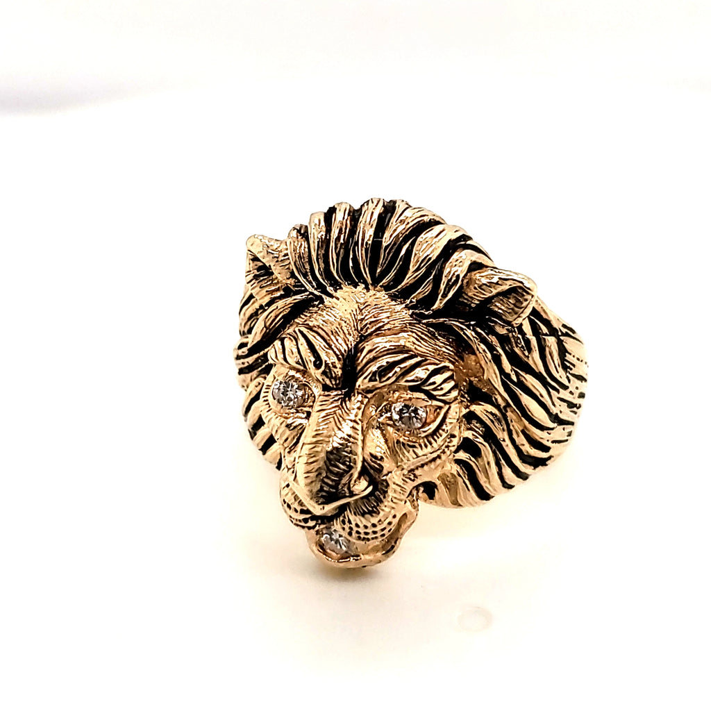 Vintage 14kt Yellow Gold Diamond Lion Ring