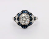 Vintage Platinum Ring with Diamonds and Blue Sapphires