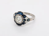 Vintage Platinum Ring with Diamonds and Blue Sapphires