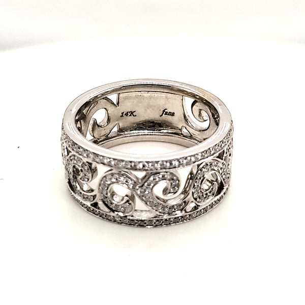 14kt White Gold Wide Diamond Band