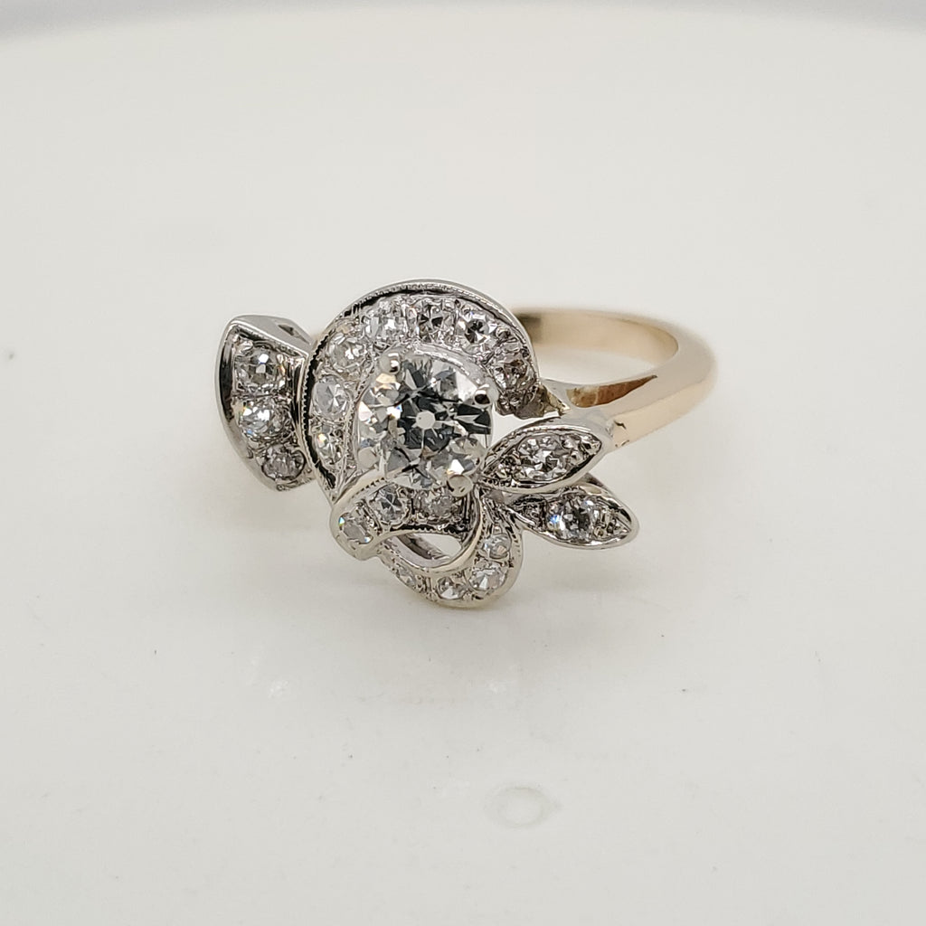 Vintage 14kt White and Yellow Gold  Diamond Ring