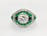 Platinum Art Deco-Inspired Diamond, Emerald, and Black Onyx Ring