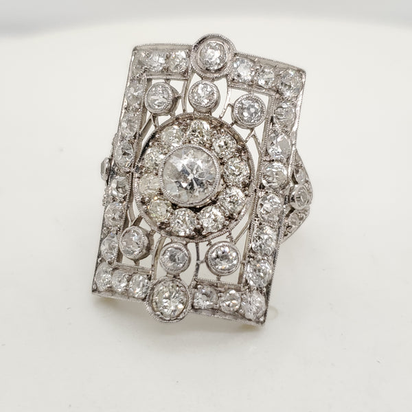 Antique Edwardian Platinum and Diamond Filigree Ring