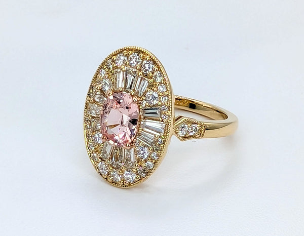 14K Yellow Gold Padparadscha Sapphire and Diamond Ring