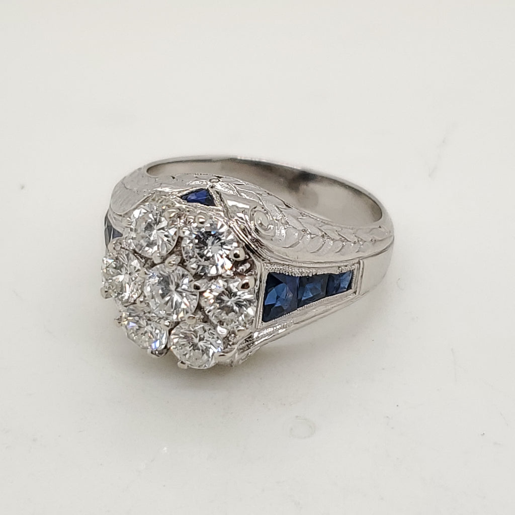 Platinum Diamond and Sapphire Ring