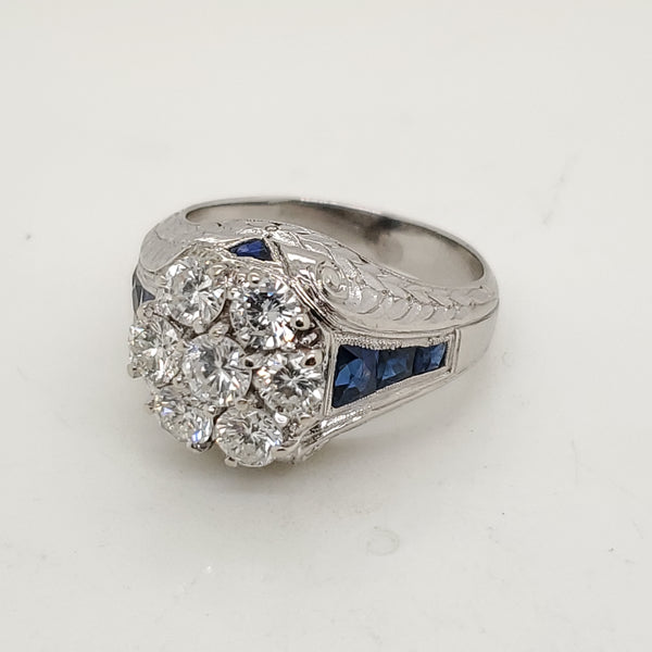 Platinum Diamond and Sapphire Ring