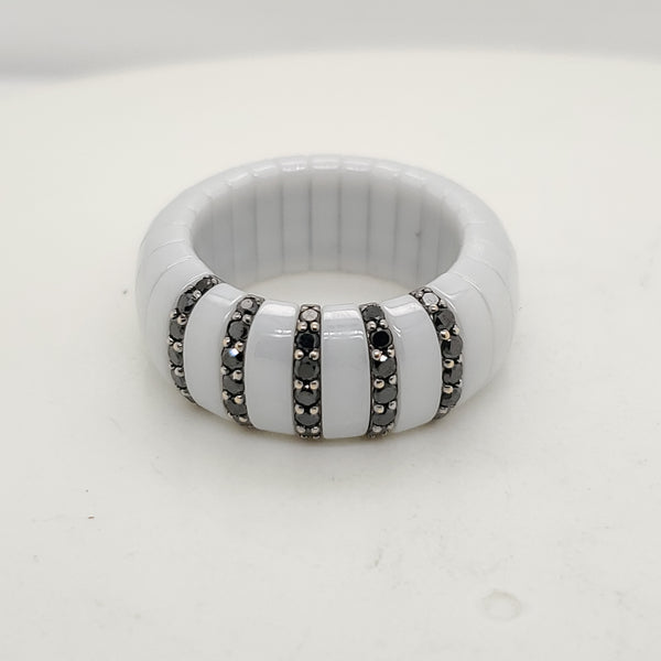 Roberto Demeglio 18K White Gold Black Diamond Bar Ceramic Stretch Ring