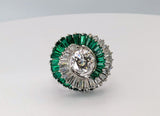 Platinum Emerald and Diamond Swirl Ring