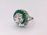 Platinum Emerald and Diamond Swirl Ring