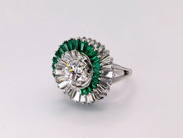 Platinum Emerald and Diamond Swirl Ring