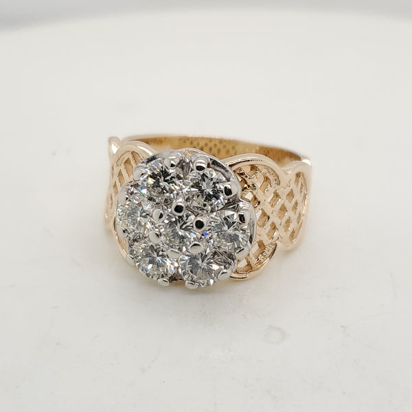 Vintage Mid-Century 14Kt Yellow Gold Diamond Filigree Ring