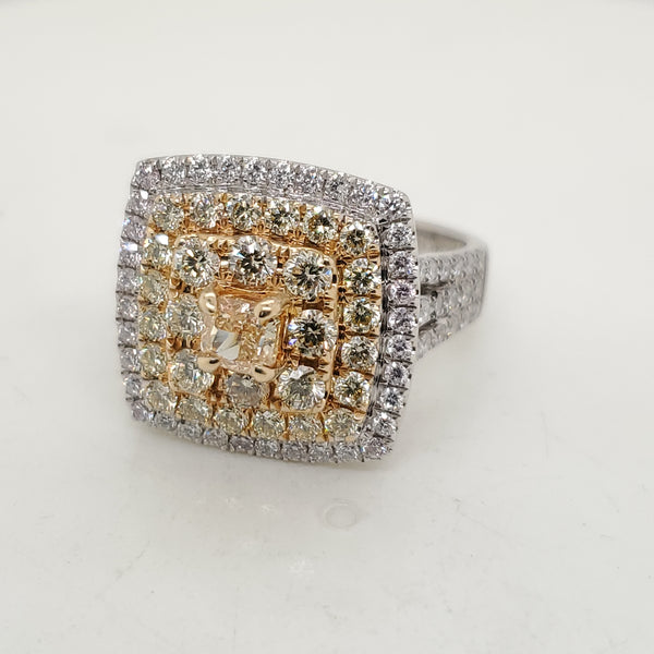 14kt White Gold White Orange and Yellow Diamond Ring