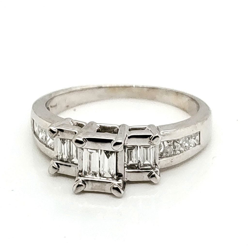 14kt white gold baguette & princess cut diamond  ring