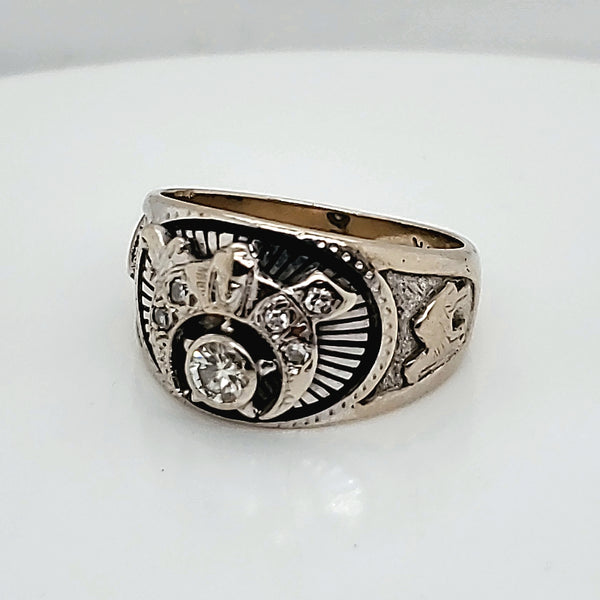 Vintage Mid-Century 14ktWhite Gold and Diamond Shriners Ring