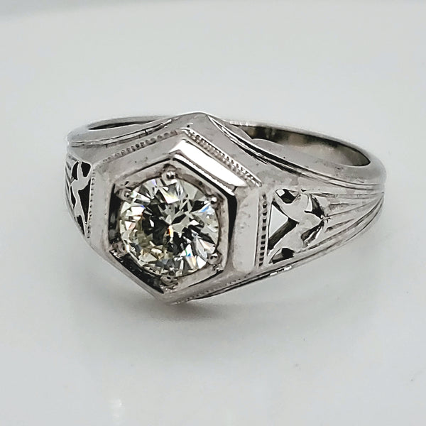 Art Deco 18kt White Gold 1.02 Carat Round Diamond Ring