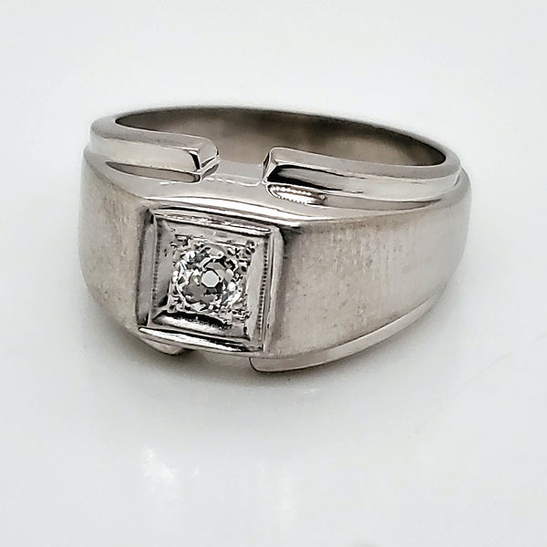 Vintage Mens 14kt white Gold and Old Mine Cut Diamond Ring