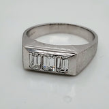 Vintage Mens 14kt White Gold Emerald Cut Diamond Ring