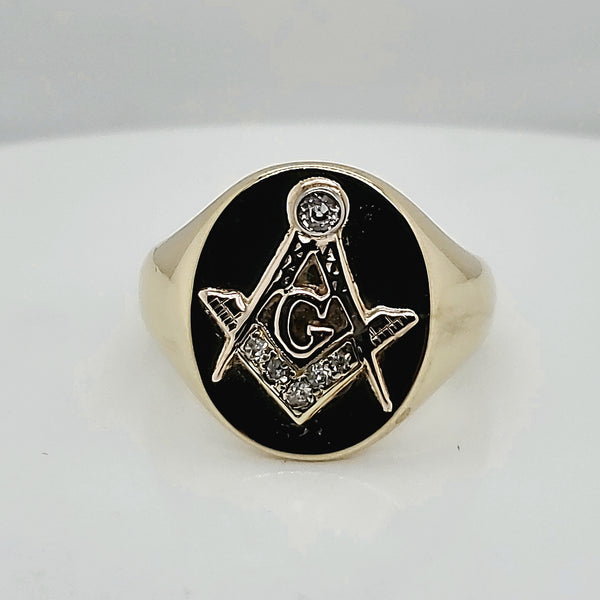 Vintage Mens 10kt Yellow Gold andDiamond Masonic Ring