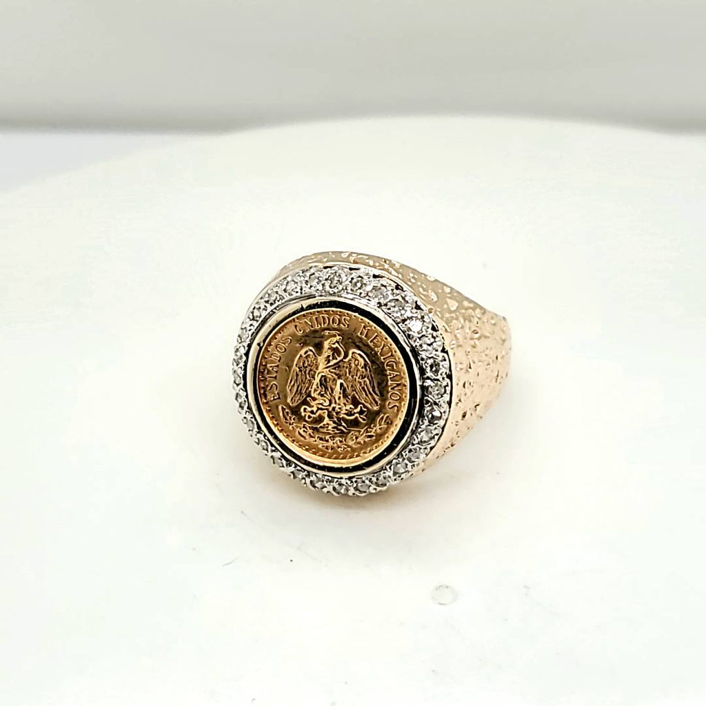 Mens 1945 Mexican Dos Peso Gold Coin And Diamond Ring