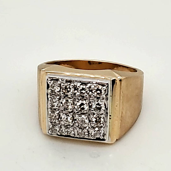 Mens 14kt Yellow Gold Square Top 1.00 Carat Diamond Ring