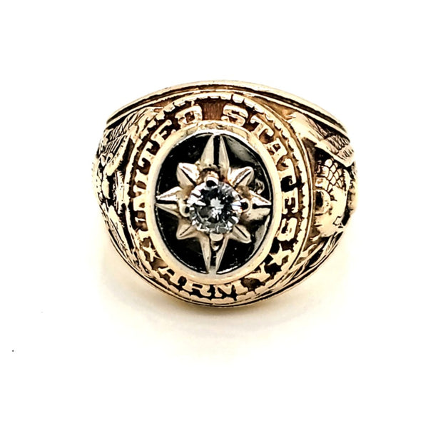 10kt Yellow Gold US Army Ring with Diamond