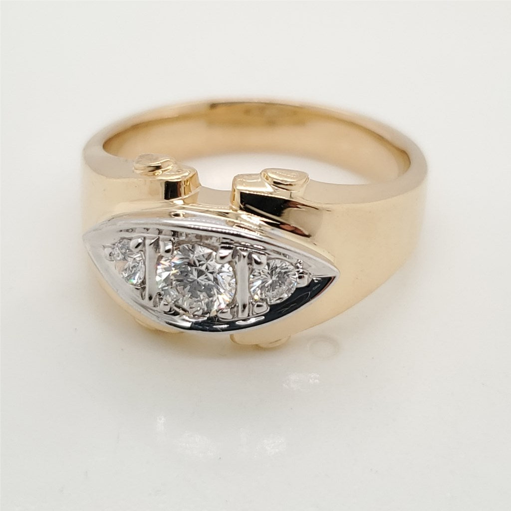 Vintage Mens 14kt Yellow Gold and Diamond Ring