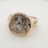 Vintage mid-century 10kt gold and diamond Masonic ring