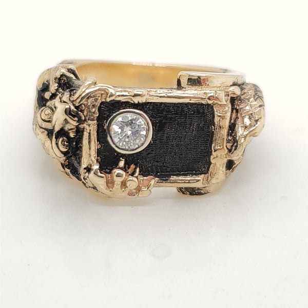 Mens 14kt Yellow gold Dragon and Snake Diamond Ring