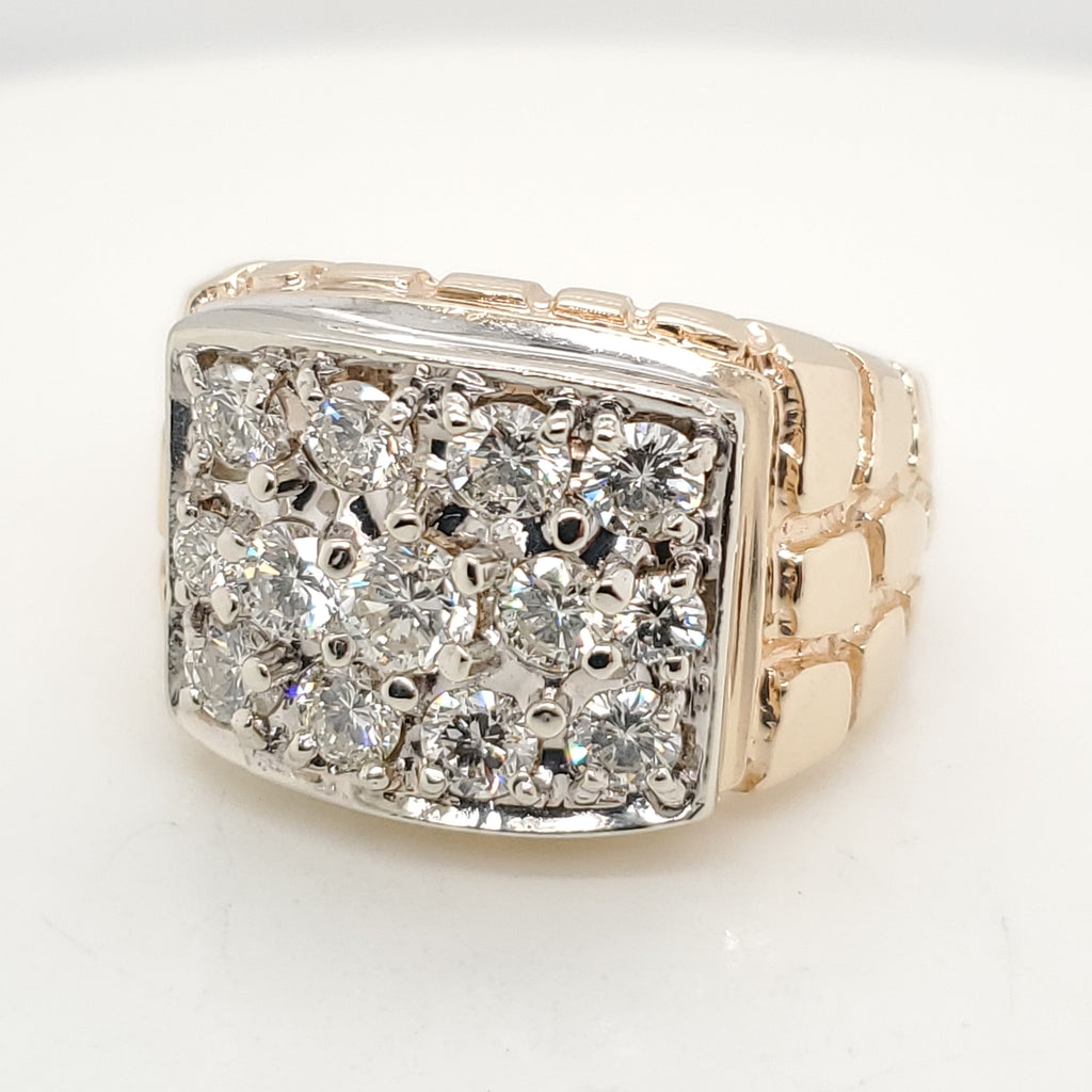 Mens 14kt Yellow Gold Diamond Nugget Ring