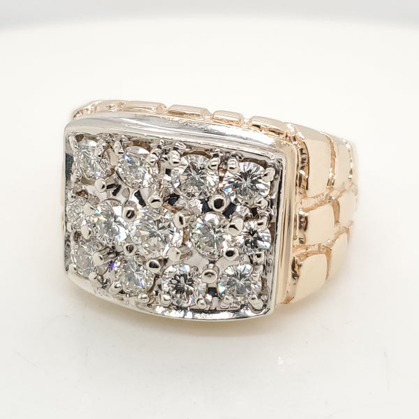 Mens 14kt Yellow Gold Diamond Nugget Ring