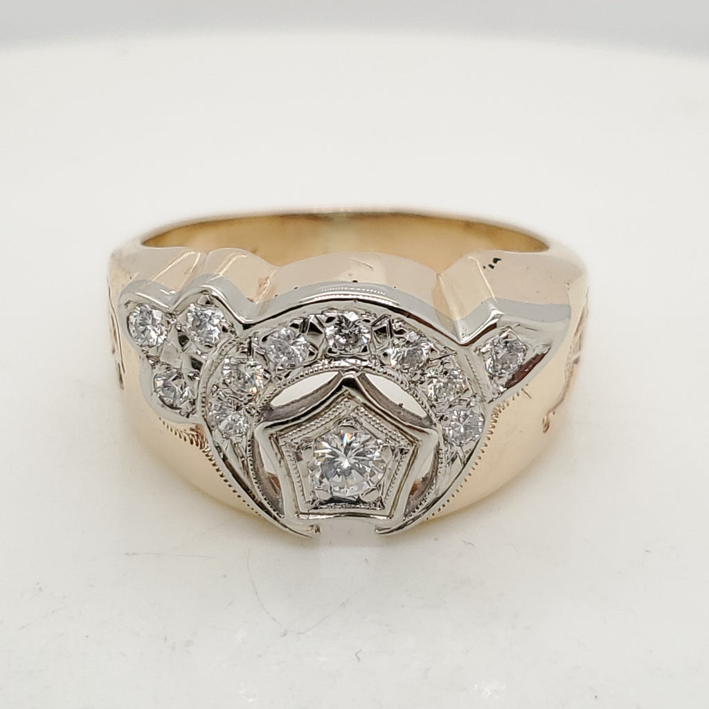 Vintage Mid-Century 10kt Yellow Gold and Diamond Shriners Ring