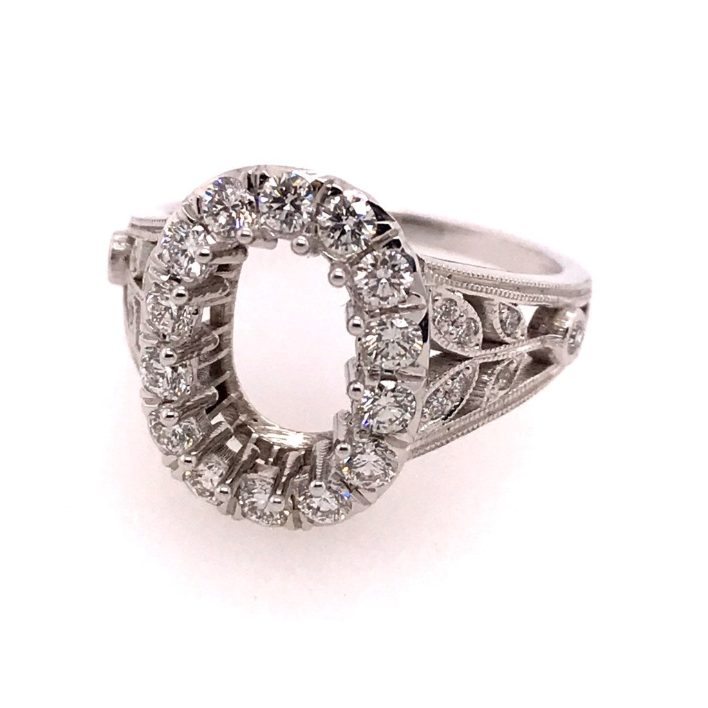 18kt white gold diamond filigree oval semi-mount by Infinity Line.