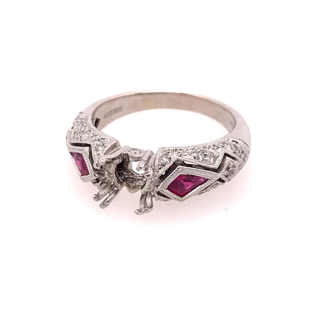 14Kt White Gold, Diamond And Ruby Setting