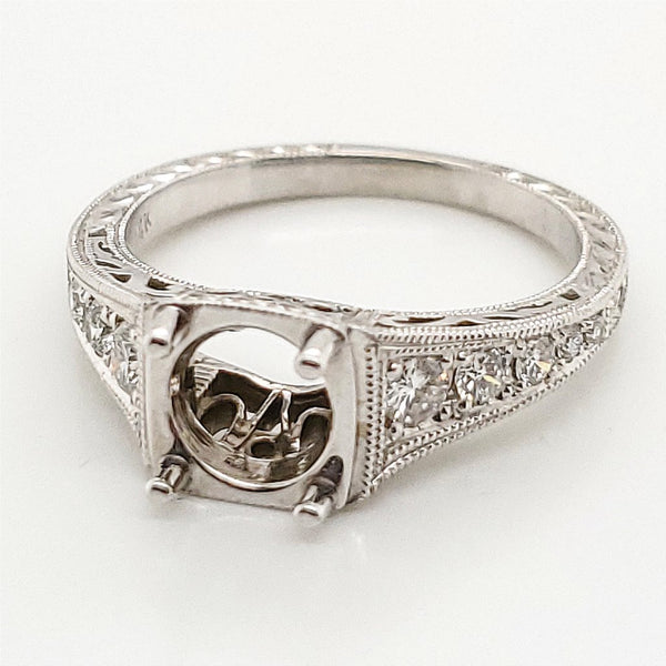 14kt white gold diamond filigree semi-mount.