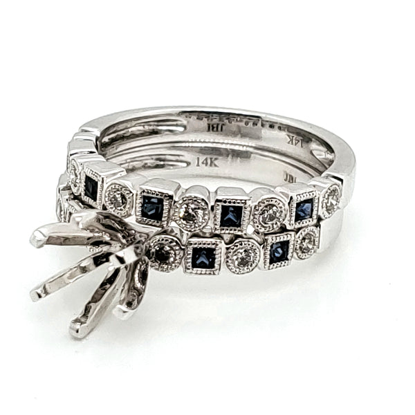 14kt white gold diamond and sapphire wedding set mounting