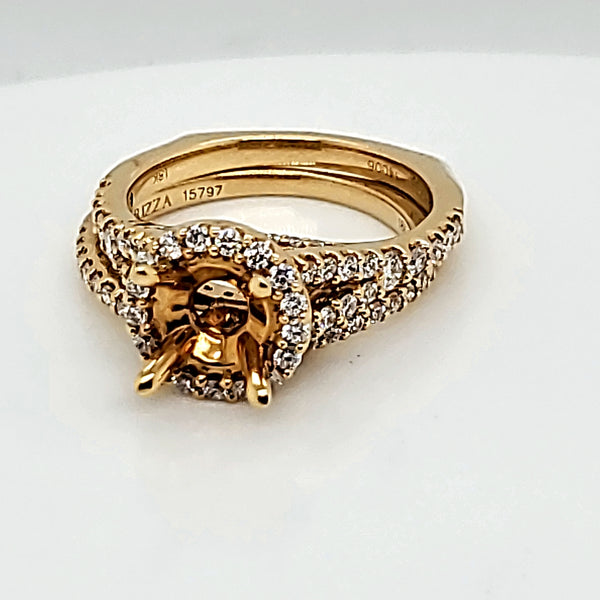 18kt yellow gold Carizza halo semi-mount set.