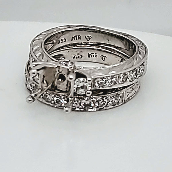 18Kt White Gold Engraved Wedding Set Mounting