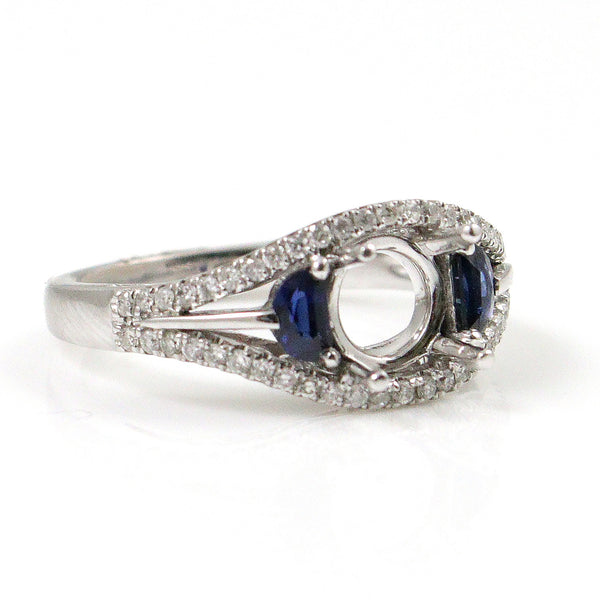 14kt White Gold Diamond And Sapphire Engagement Ring Mounting