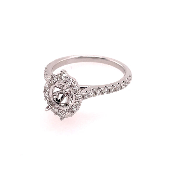 14Kt White Gold Diamond Halo Semi-Mount Ring