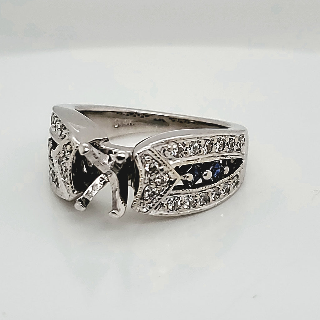 14kt White Gold Diamond and Sapphire Engagement Ring Mounting