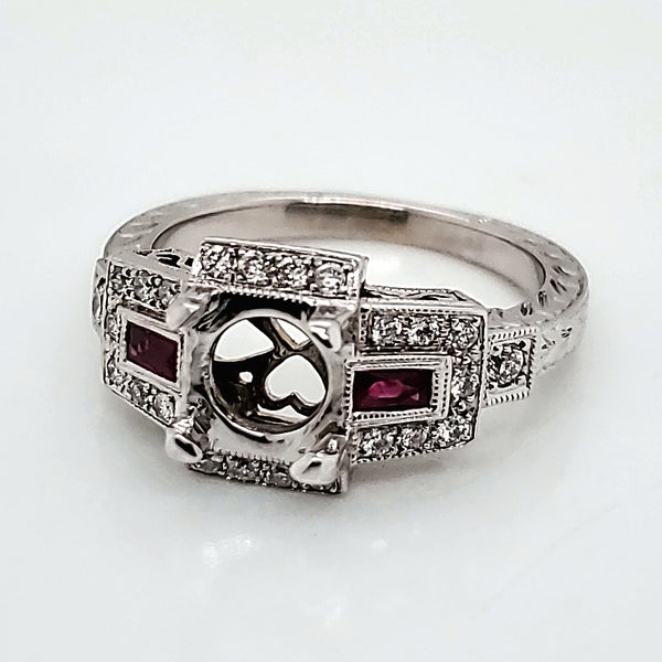 18kt white Gold Ruby and Diamond Ring Mounting