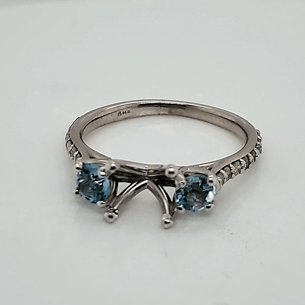 14kt White gold Aquamarine and Diamond Engagement Ring Mounting